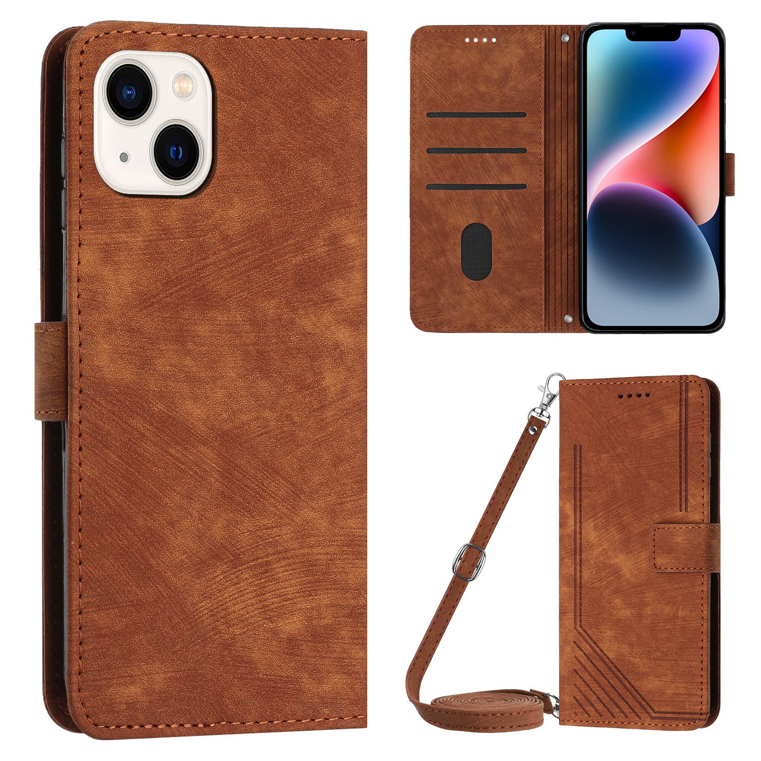 For iPhone 14/13 6.1 inch PU Leather Phone Case Stand Lines Imprinted Skin-touch Wallet Cover For iPhone 14/13 6.1 inch PU Leather Phone Case Stand Lines Imprinted Skin-touch Wallet Cover